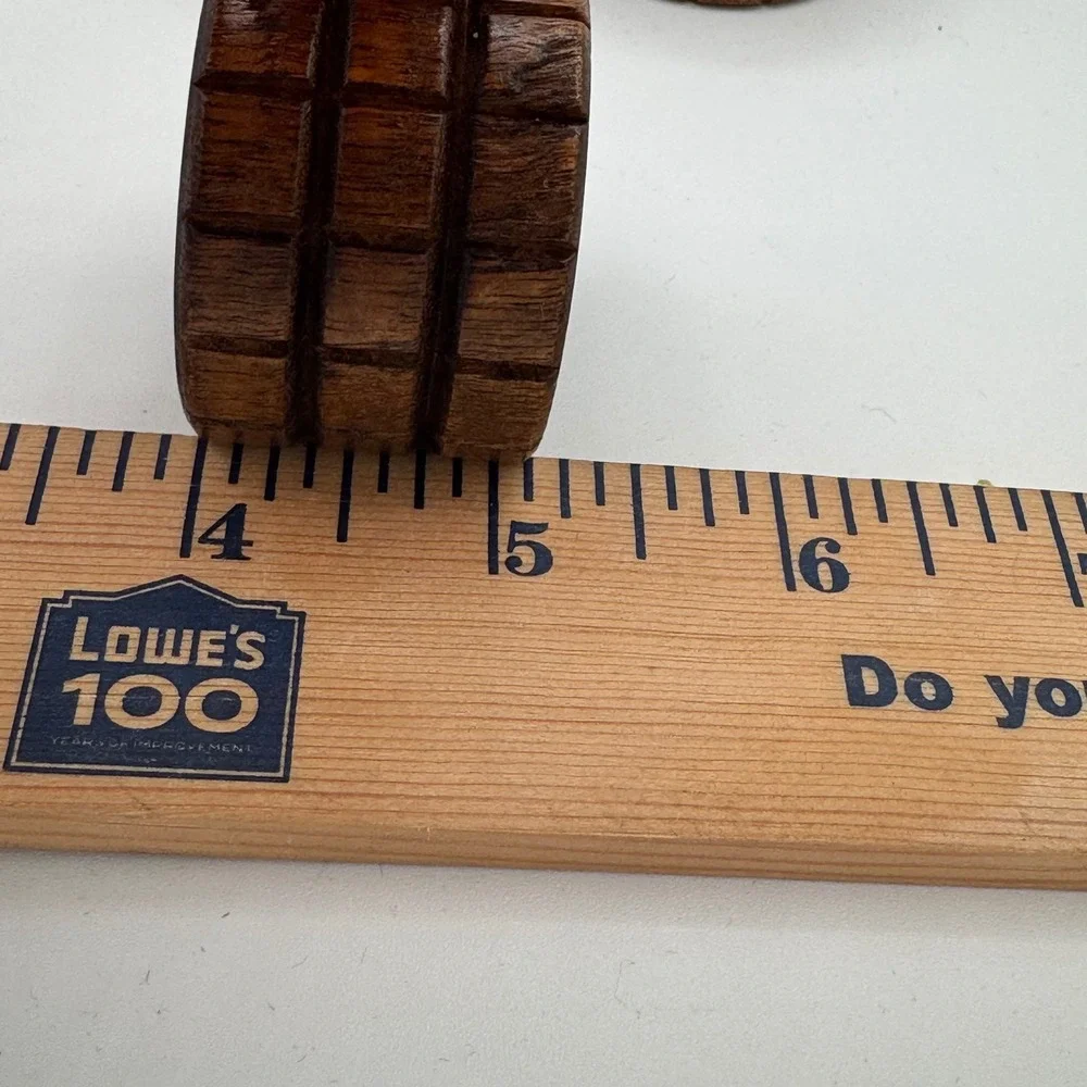 Vintage Dark Wood Napkin Rings Set of 8 Carved Grid Pattern Brown Rustic Decor